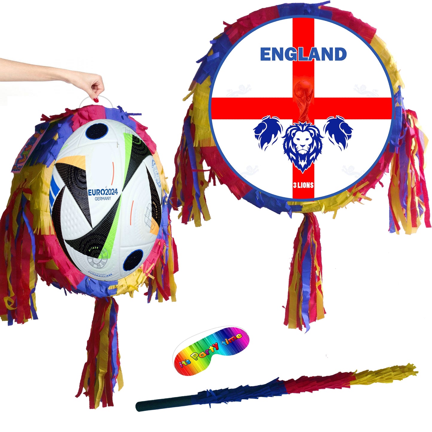 England Football Piñata with Stick & Blindfold, Three Lions Party Game
