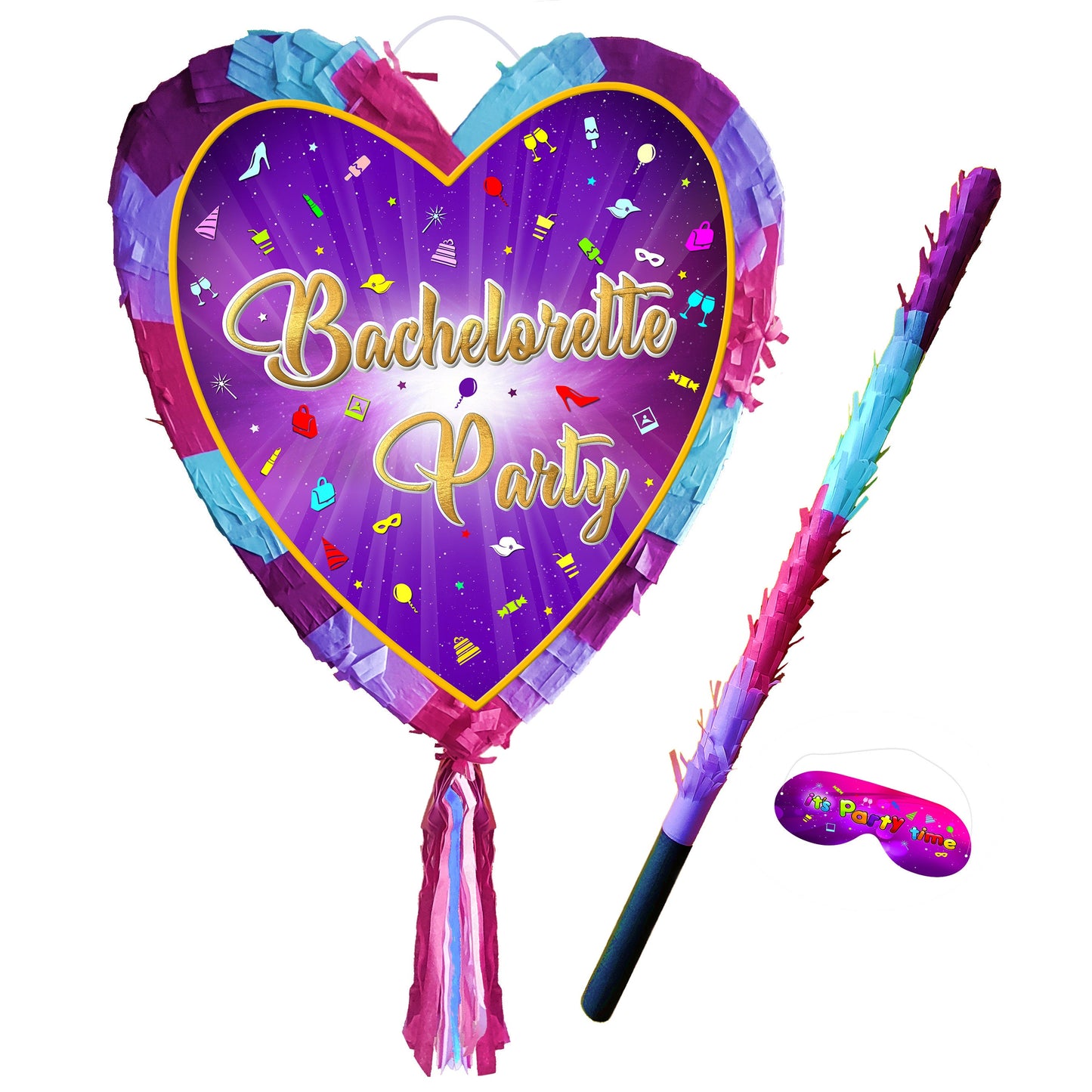 Heart Bachelorette Party Pinata with Stick & Blindfold