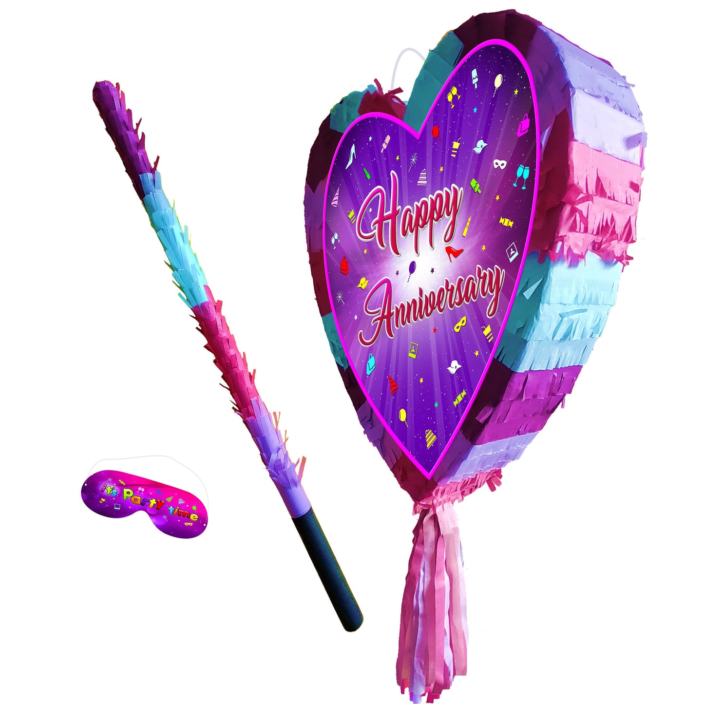 Heart Anniversary Pinata with Stick & Blindfold, Party Game