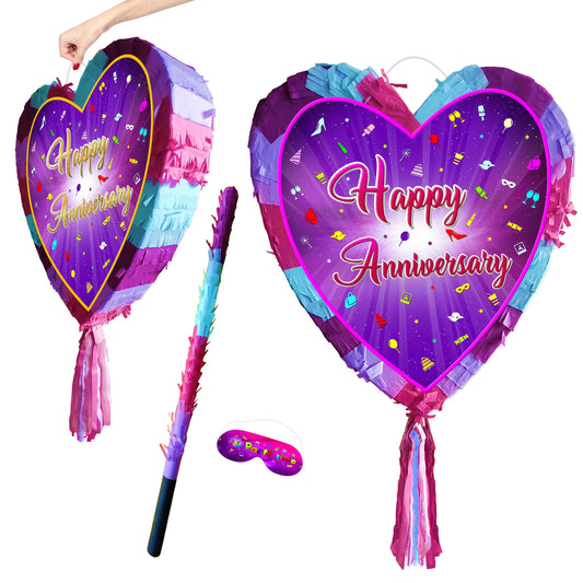 Heart Anniversary Pinata with Stick & Blindfold, Party Game