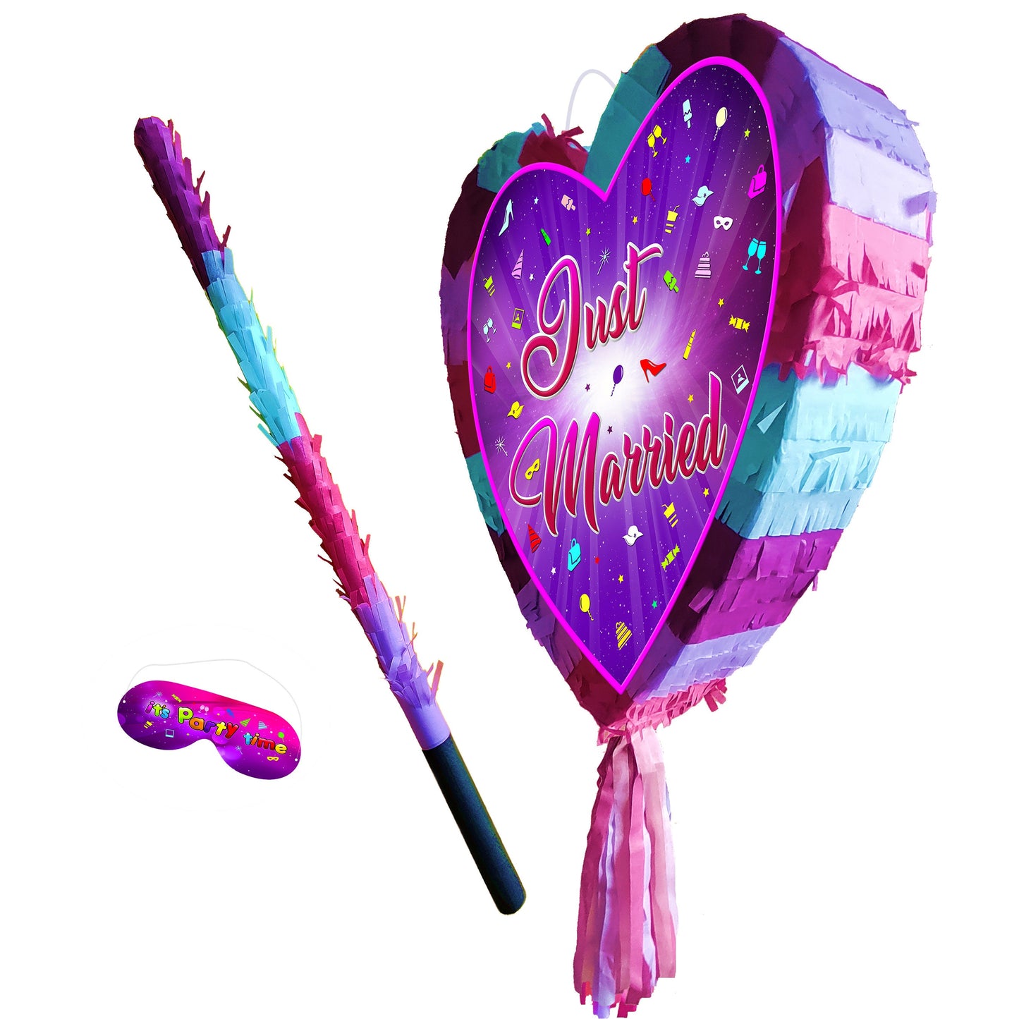 Just Married Heart Pinata with Stick & Blindfold – Wedding Game