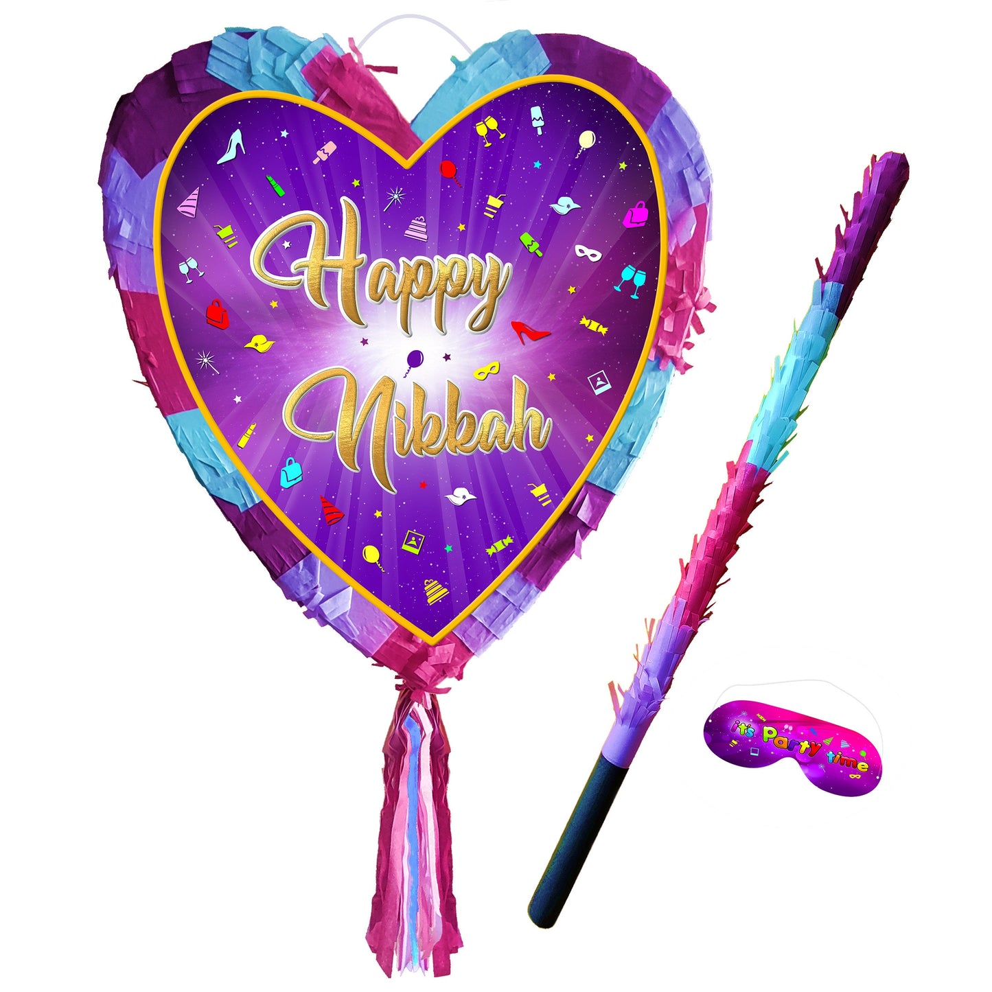 Nikkah Heart Pinata with Stick & Blindfold, Love Theme