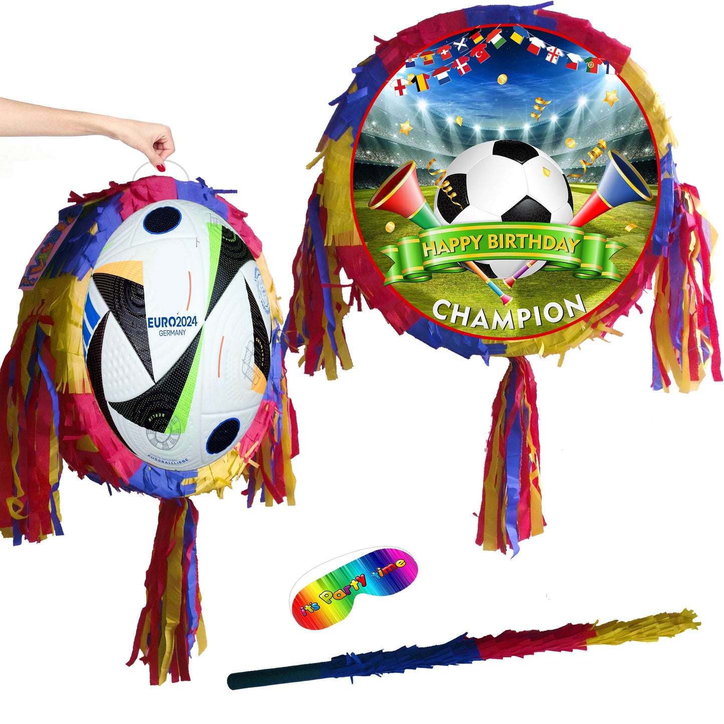 Football Birthday Party Pinata with Stick & Blindfold