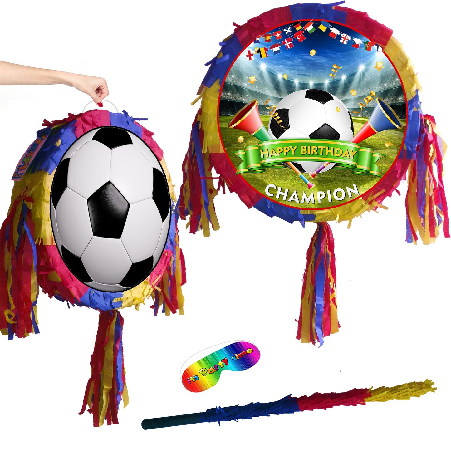 Football Birthday Party Pinata with Stick & Blindfold