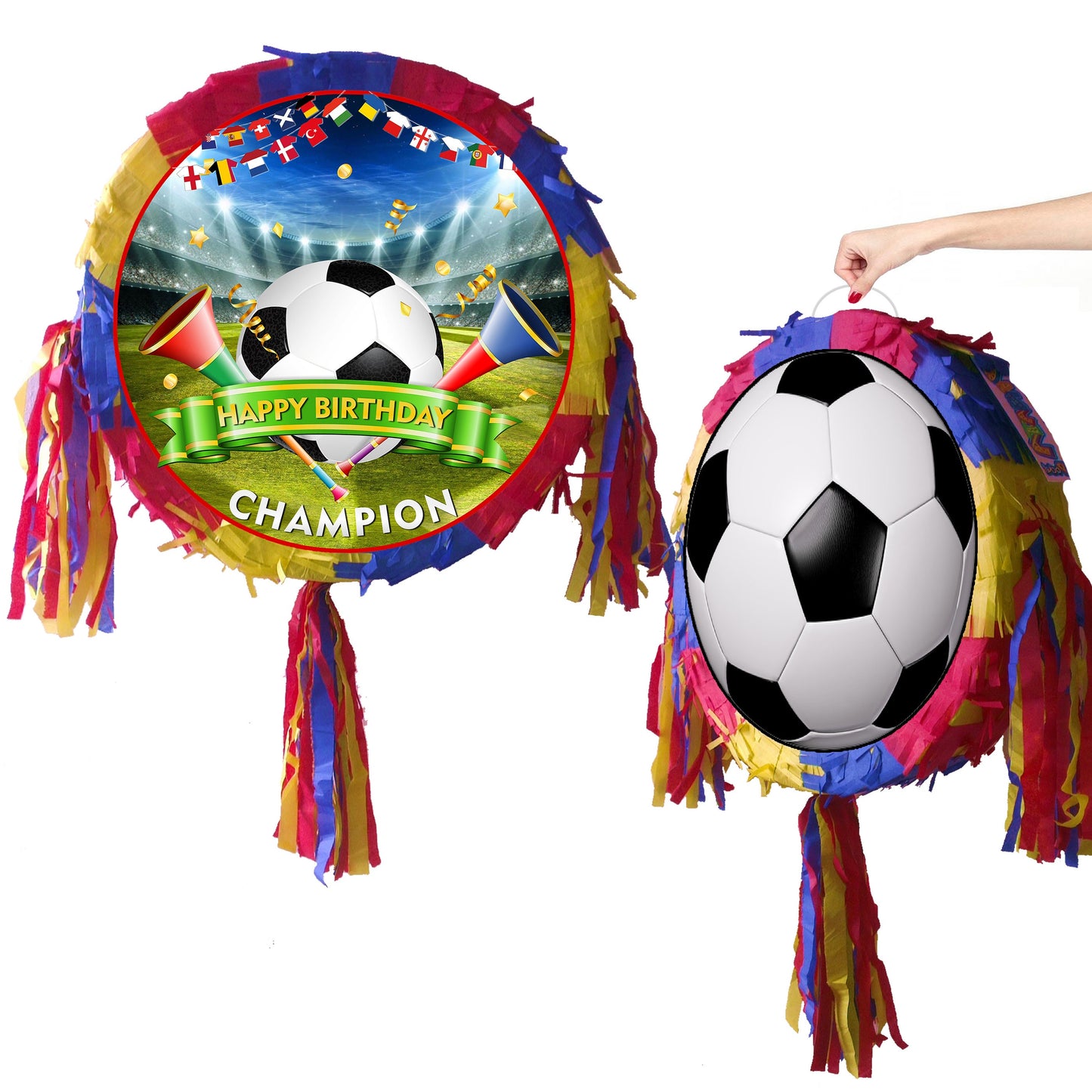 Football Birthday Party Pinata with Stick & Blindfold