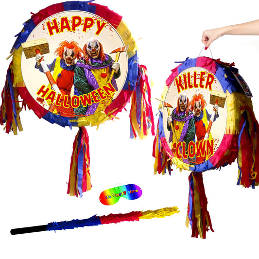 Killer Clown Pinata Set: Halloween Creepy Party, Stick & Blindfold