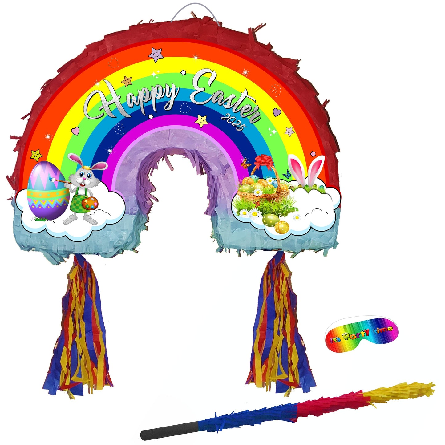 Easter Rainbow Pinata with Stick & Blindfold