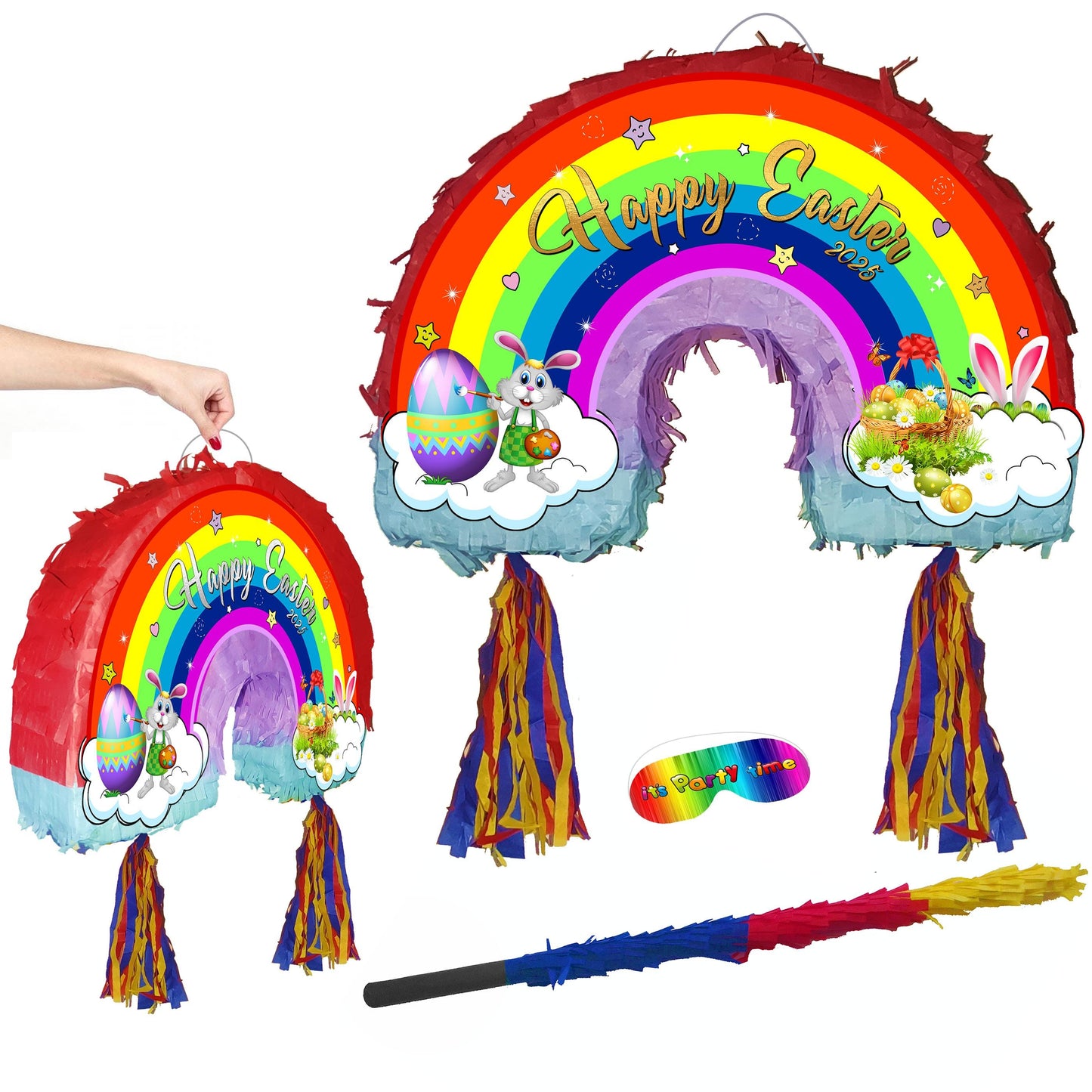 Easter Rainbow Pinata with Stick & Blindfold