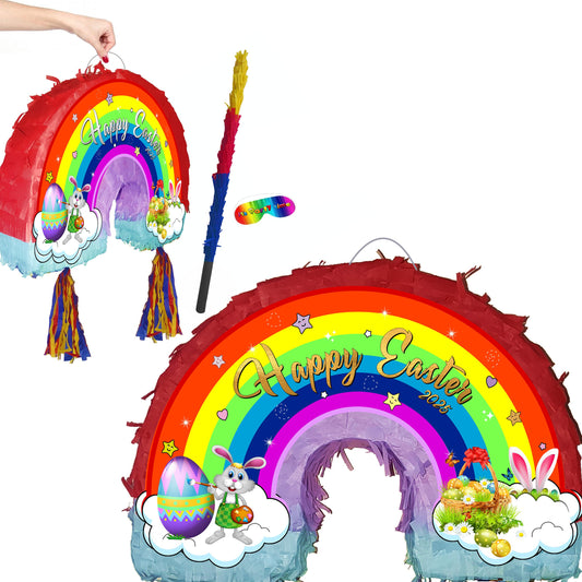 Easter Rainbow Pinata with Stick & Blindfold
