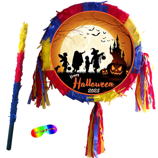Halloween Pumpkin Piñata Set, Stick & Blindfold, Kids Party Game