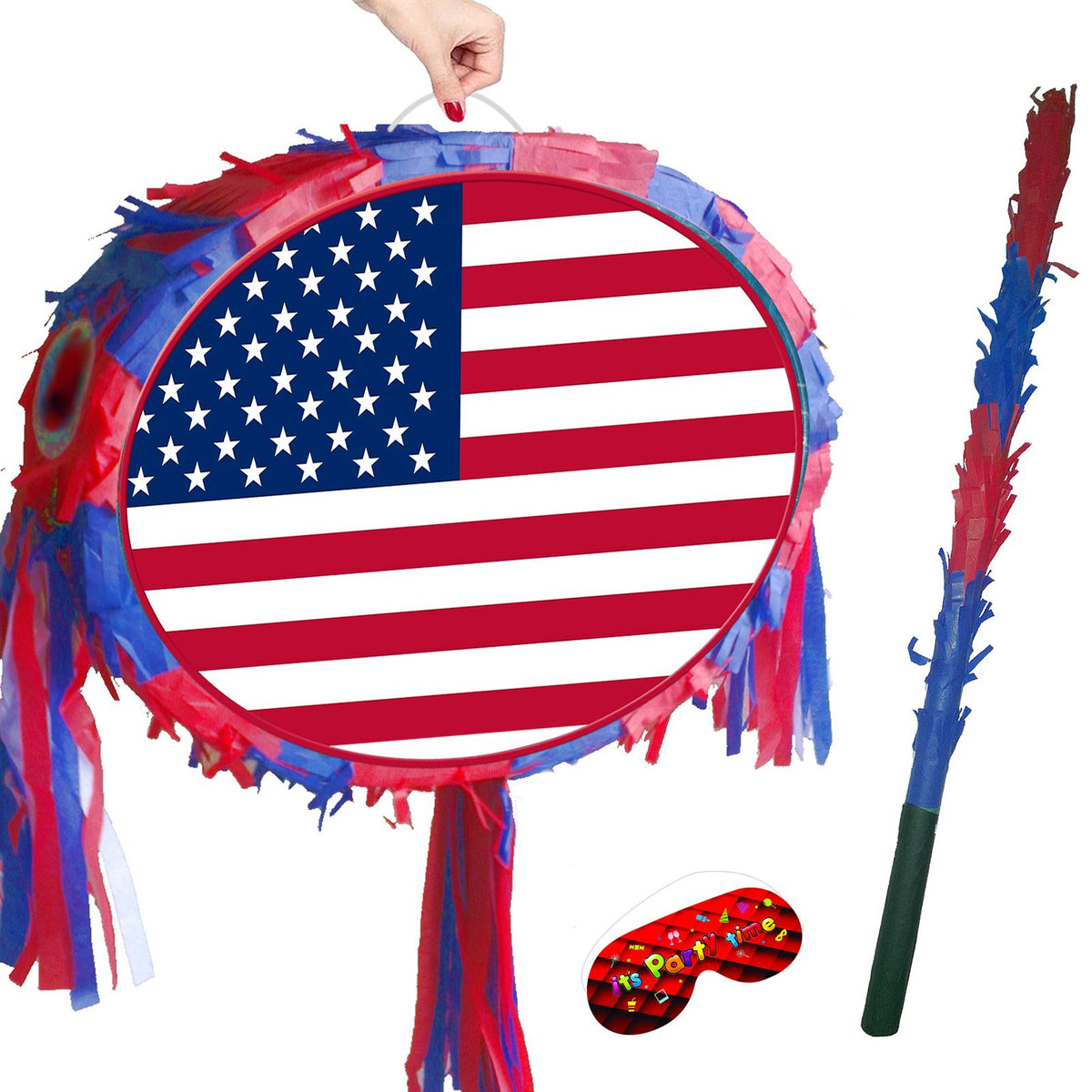 USA Flag Pinata with Stick & Blindfold, Patriotic Party Game