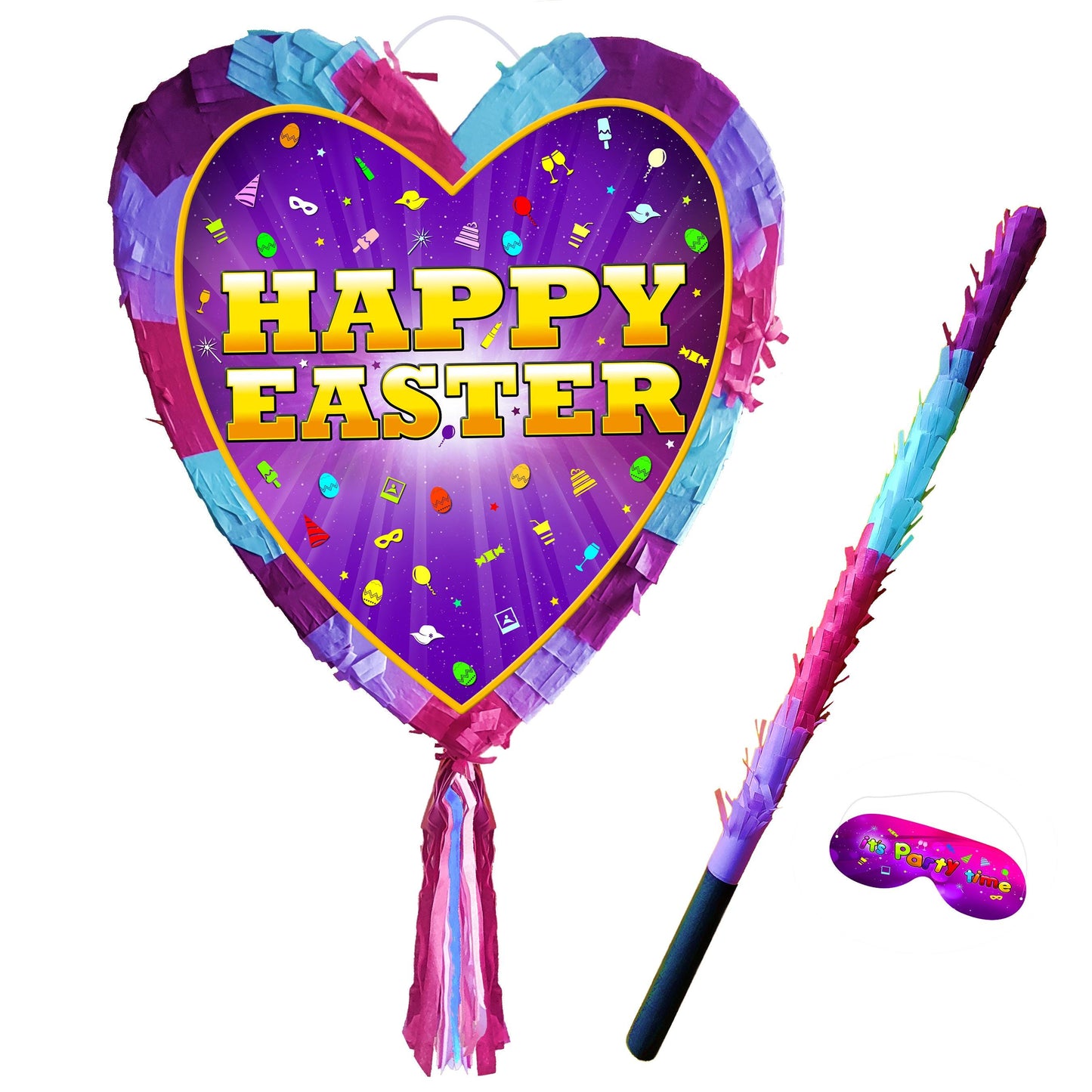 Easter Heart Pinata with stick good Friday happy bunny surprise hunt party game bonnet basket Pascha Resurrection Sunday UK Large