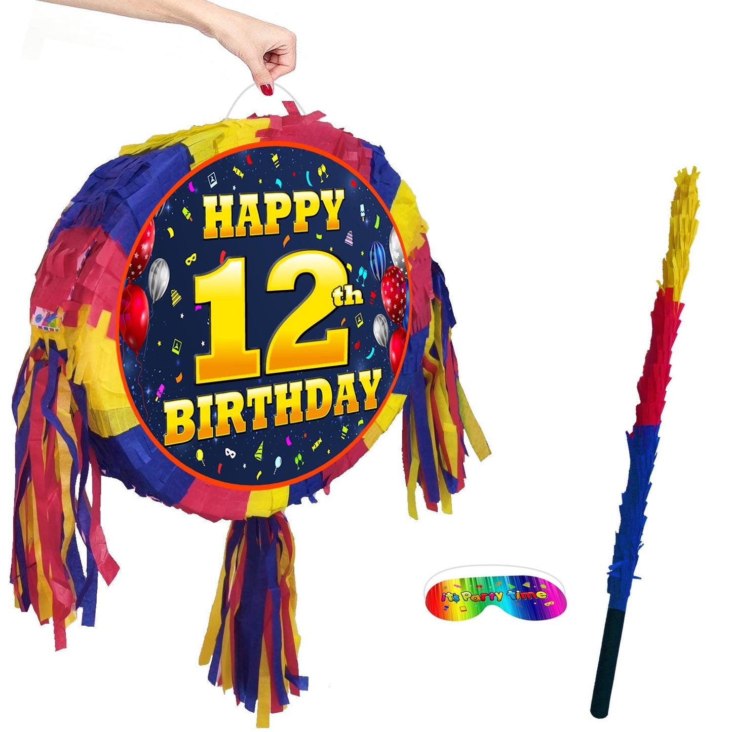 12th Birthday Number oval Pinata happy universal theme Party piñata supplies decorations stick Smash Game unisex twelve twelfth 12 years UK