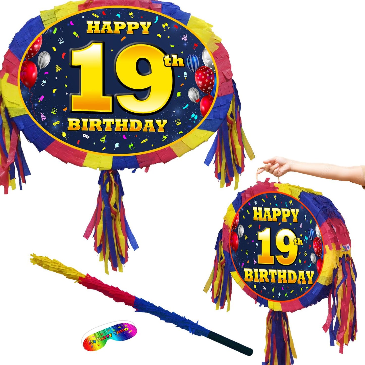 19th Birthday Pinata with Stick & Blindfold