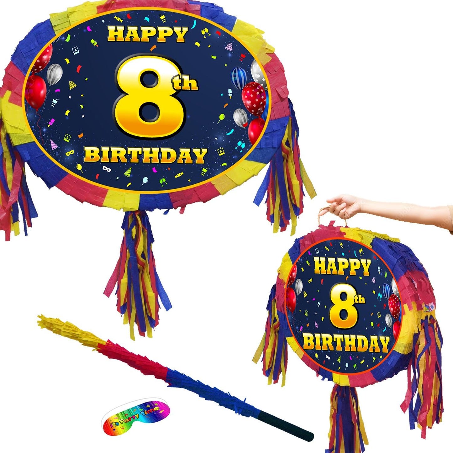 8th Birthday Pinata number oval happy universal theme Party piñata event supplies decorations stick Smash Game unisex eight eighth 8 years