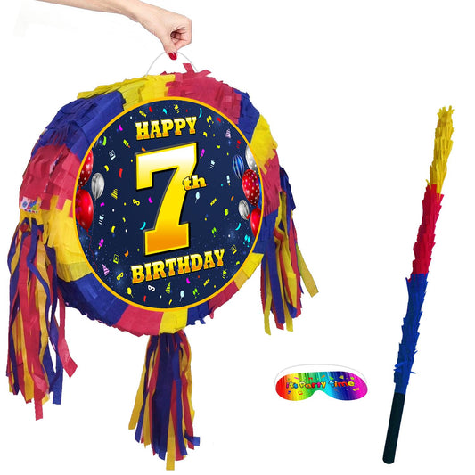 7th Birthday Pinata with Stick & Blindfold