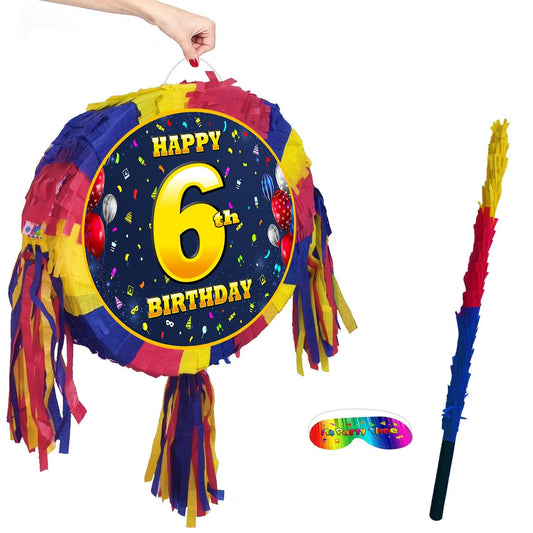 6th Birthday Pinata number oval happy universal theme Party piñata event supplies decorations stick Smash Game unisex six sixth 6 years UK