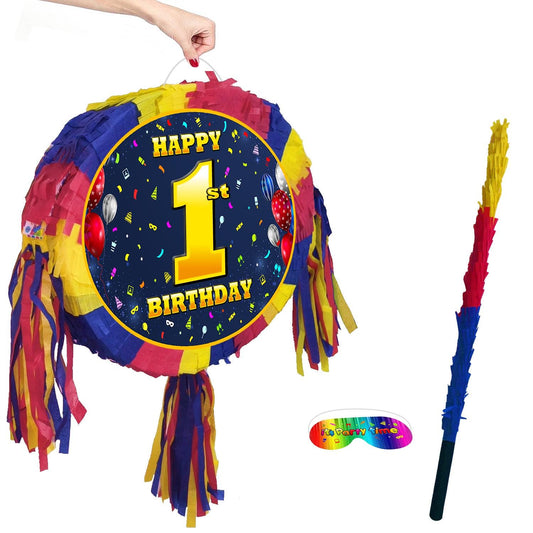 1st Birthday Pinata with Stick and Blindfold