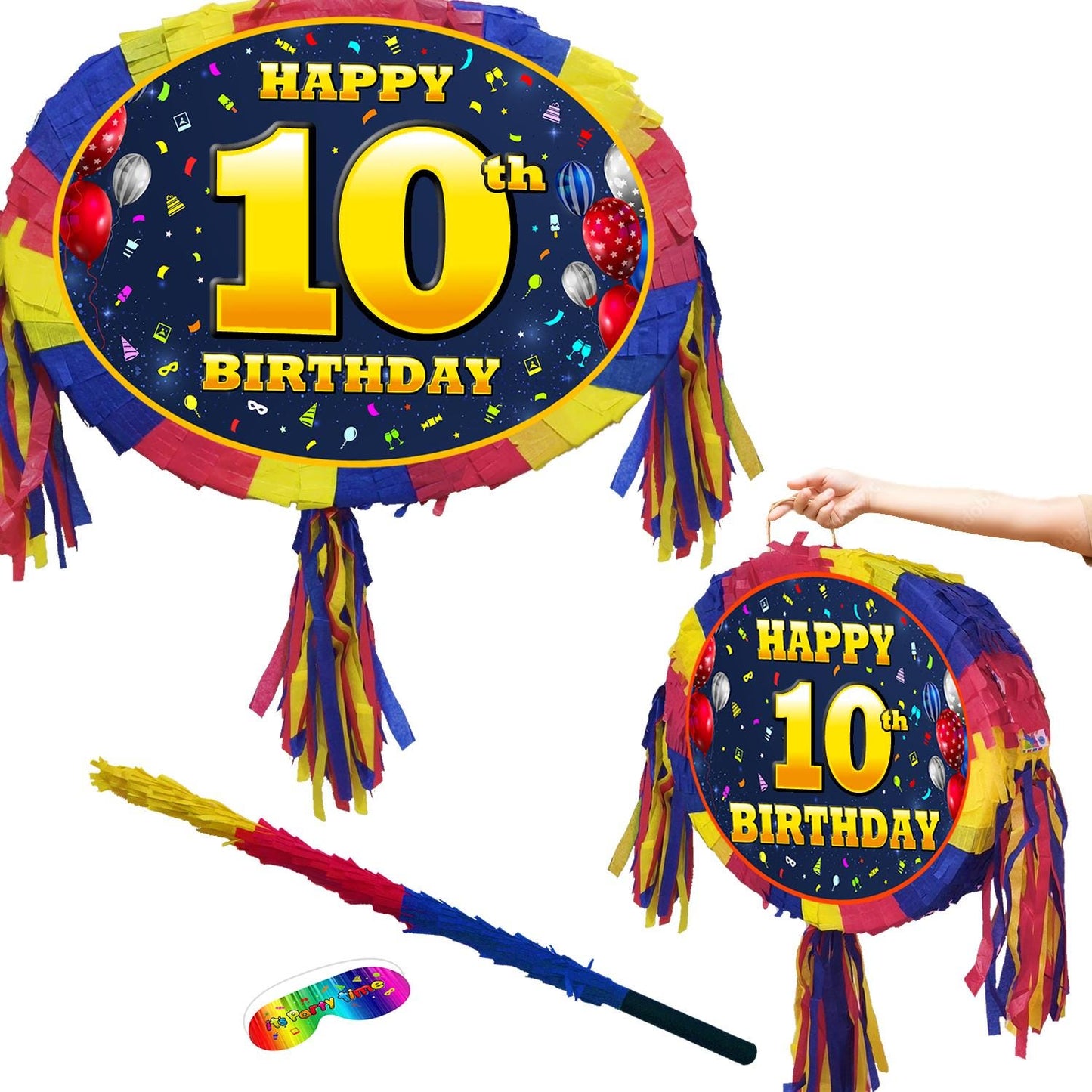 10th Birthday Piñata with Stick and Blindfold