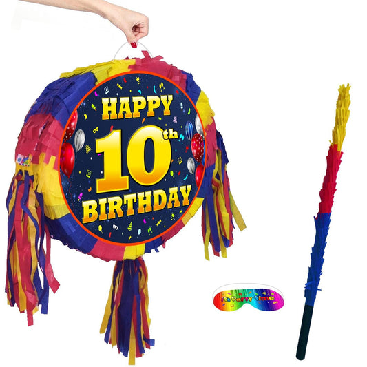 10th Birthday Piñata with Stick and Blindfold