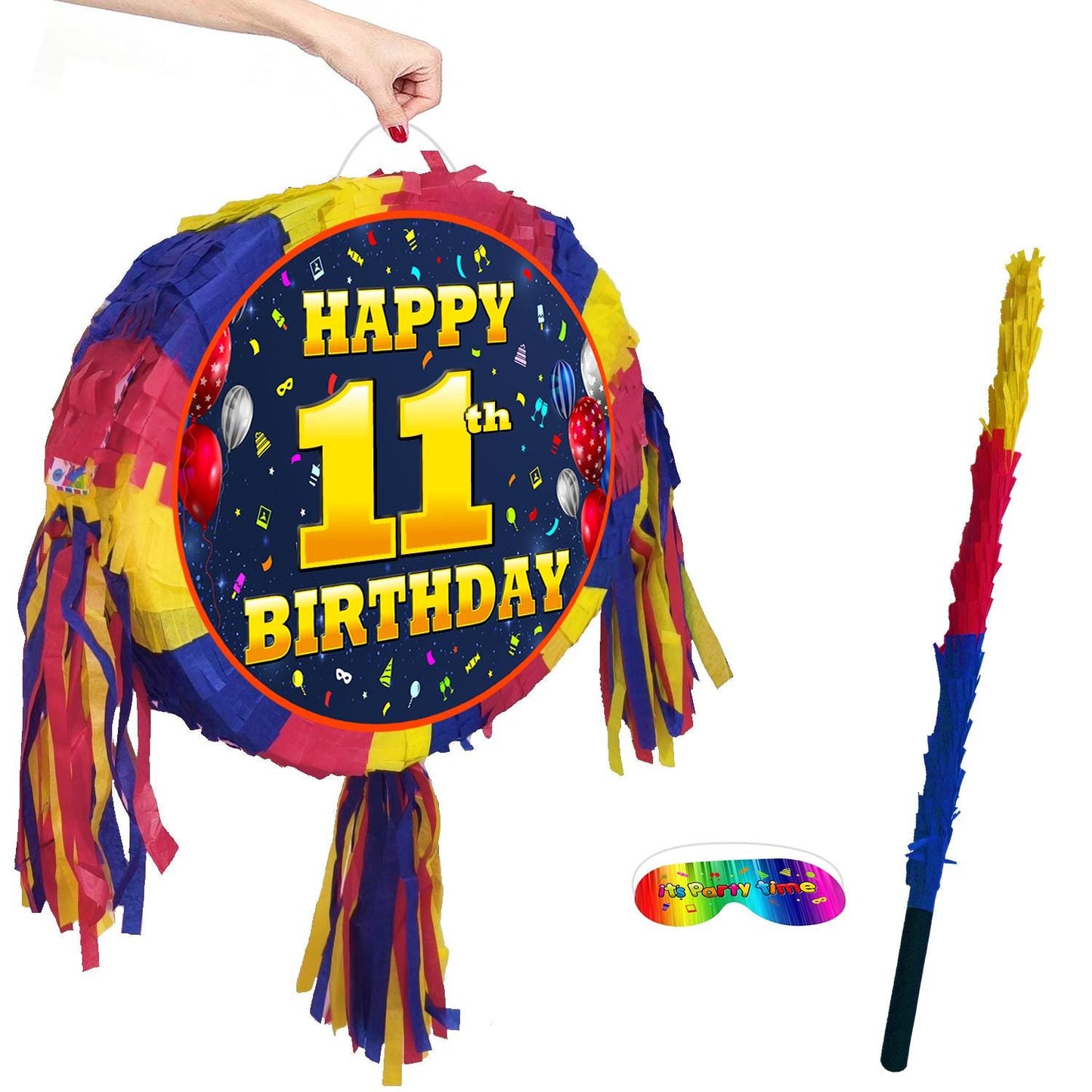 11th Birthday Pinata with Stick & Blindfold, Unisex Party Game