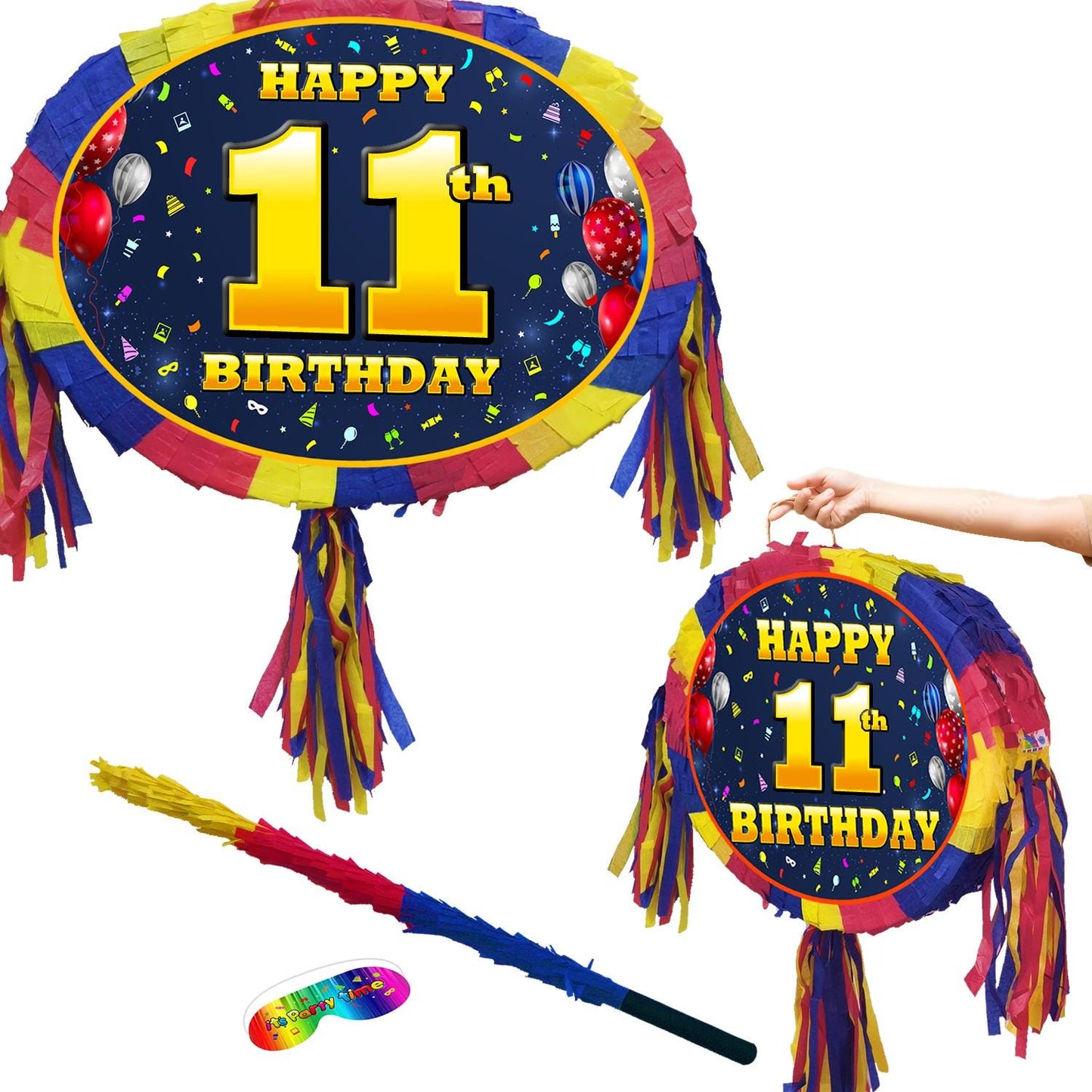 11th Birthday Pinata with Stick & Blindfold, Unisex Party Game