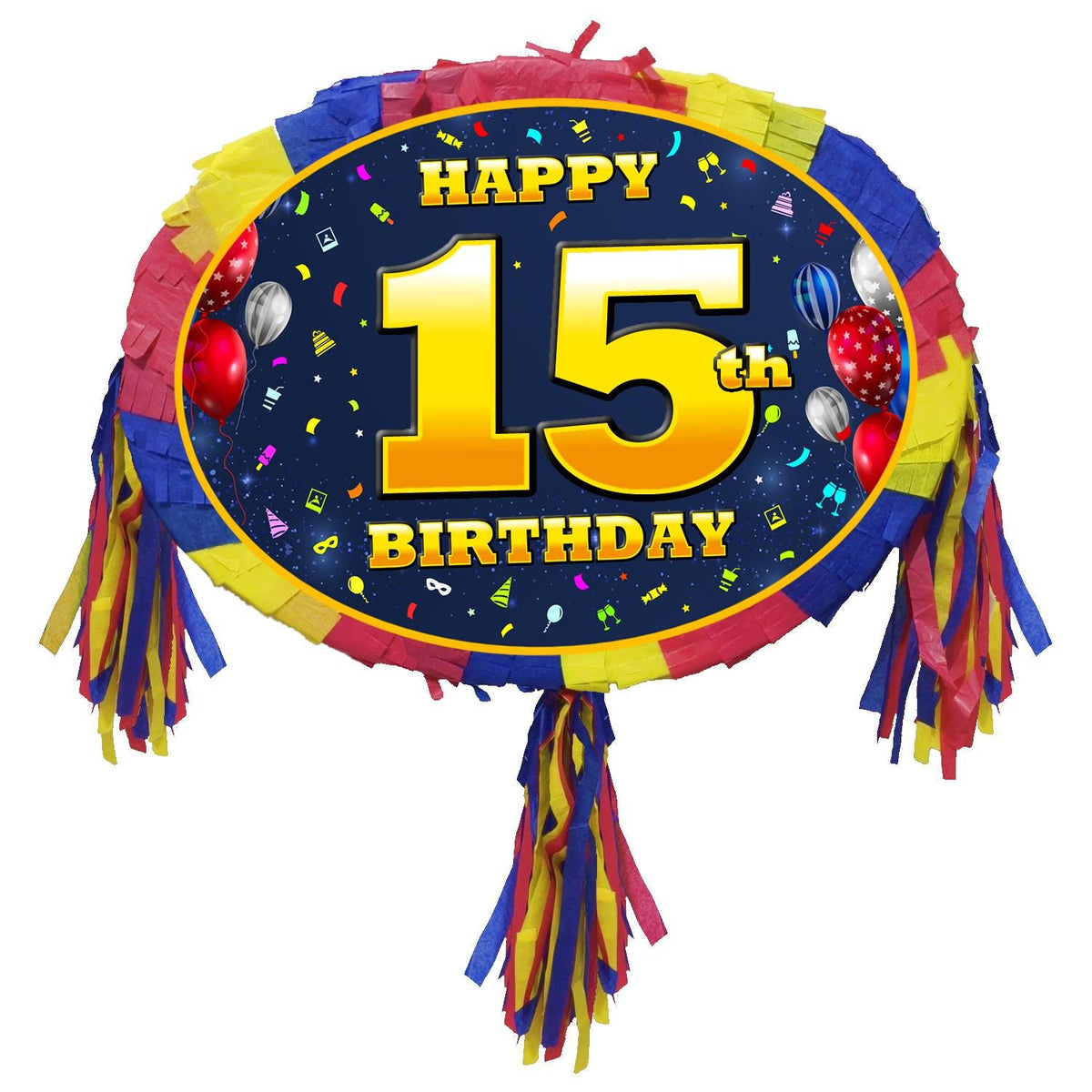 15th Birthday Pinata with Stick and Blindfold