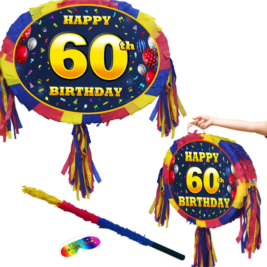 60th Birthday Number Pinata with Stick and Blindfold