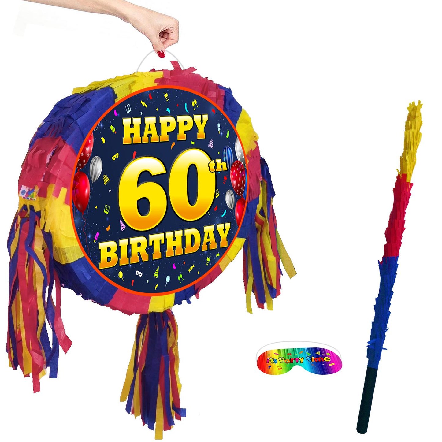 60th Birthday Number Pinata with Stick and Blindfold