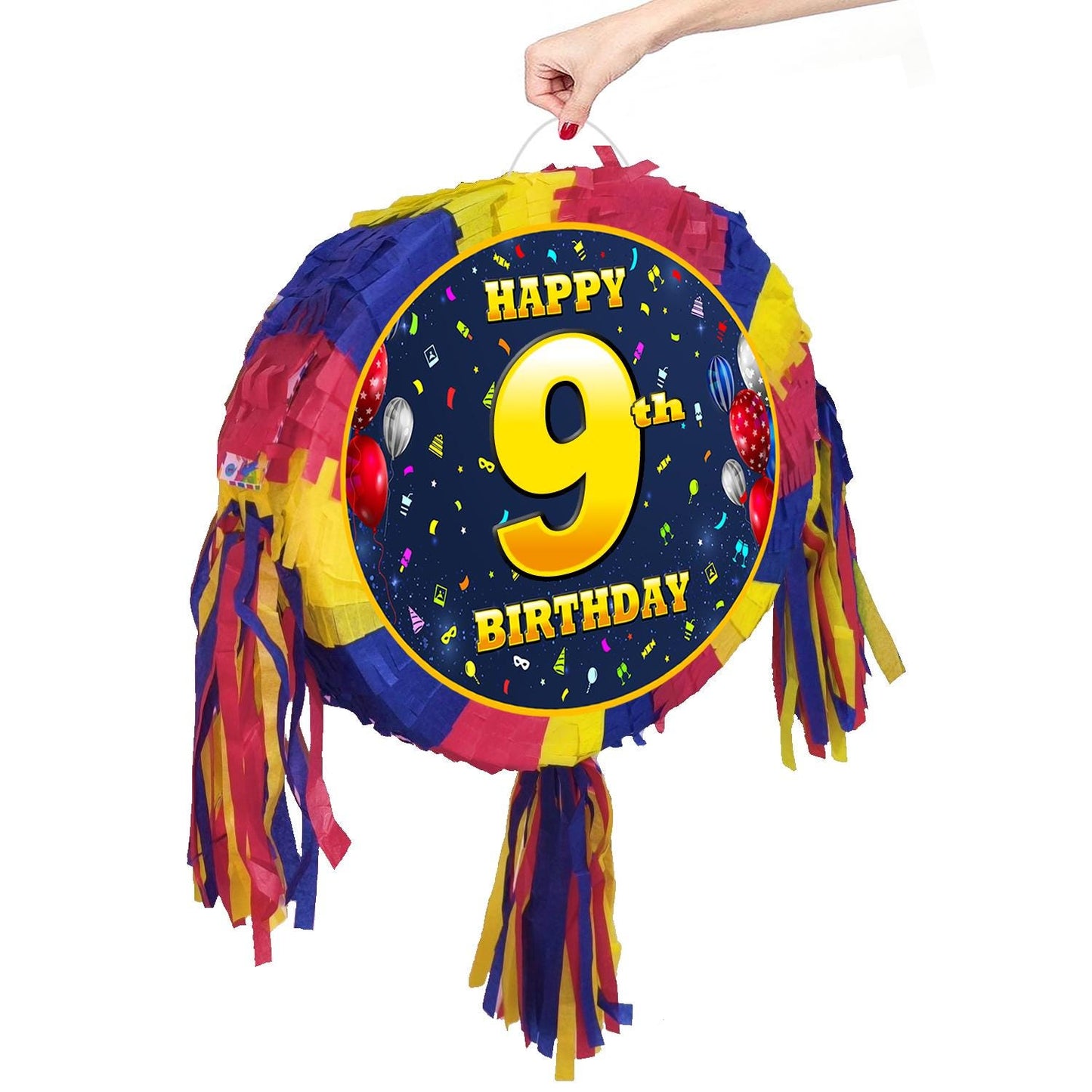 9th Birthday Pinata with Stick & Blindfold, Unisex Party Game
