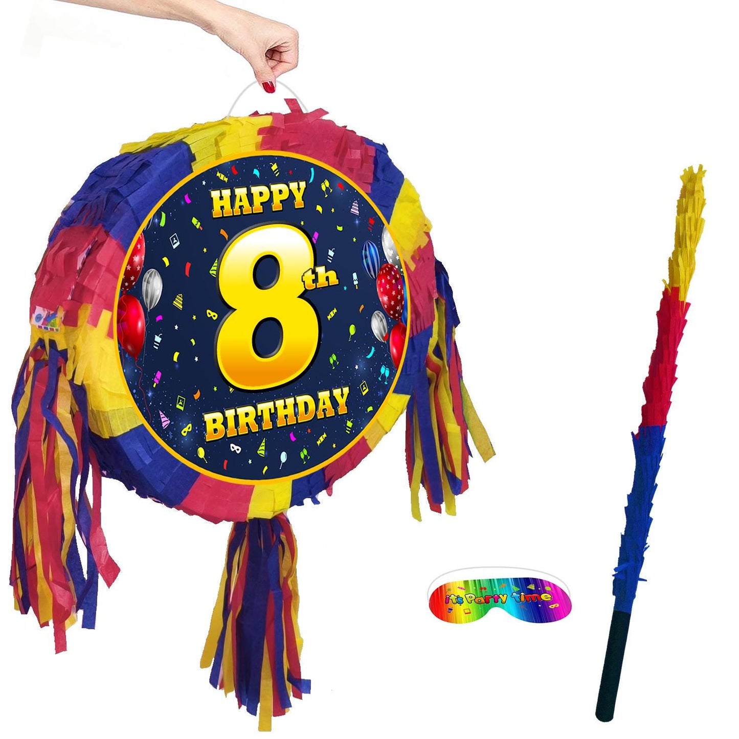 8th Birthday Pinata with Stick & Blindfold, Party Game