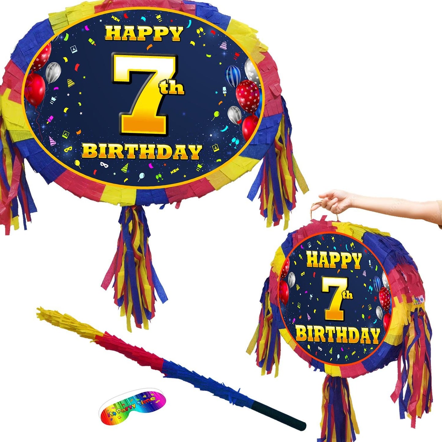7th Birthday Pinata with Stick & Blindfold