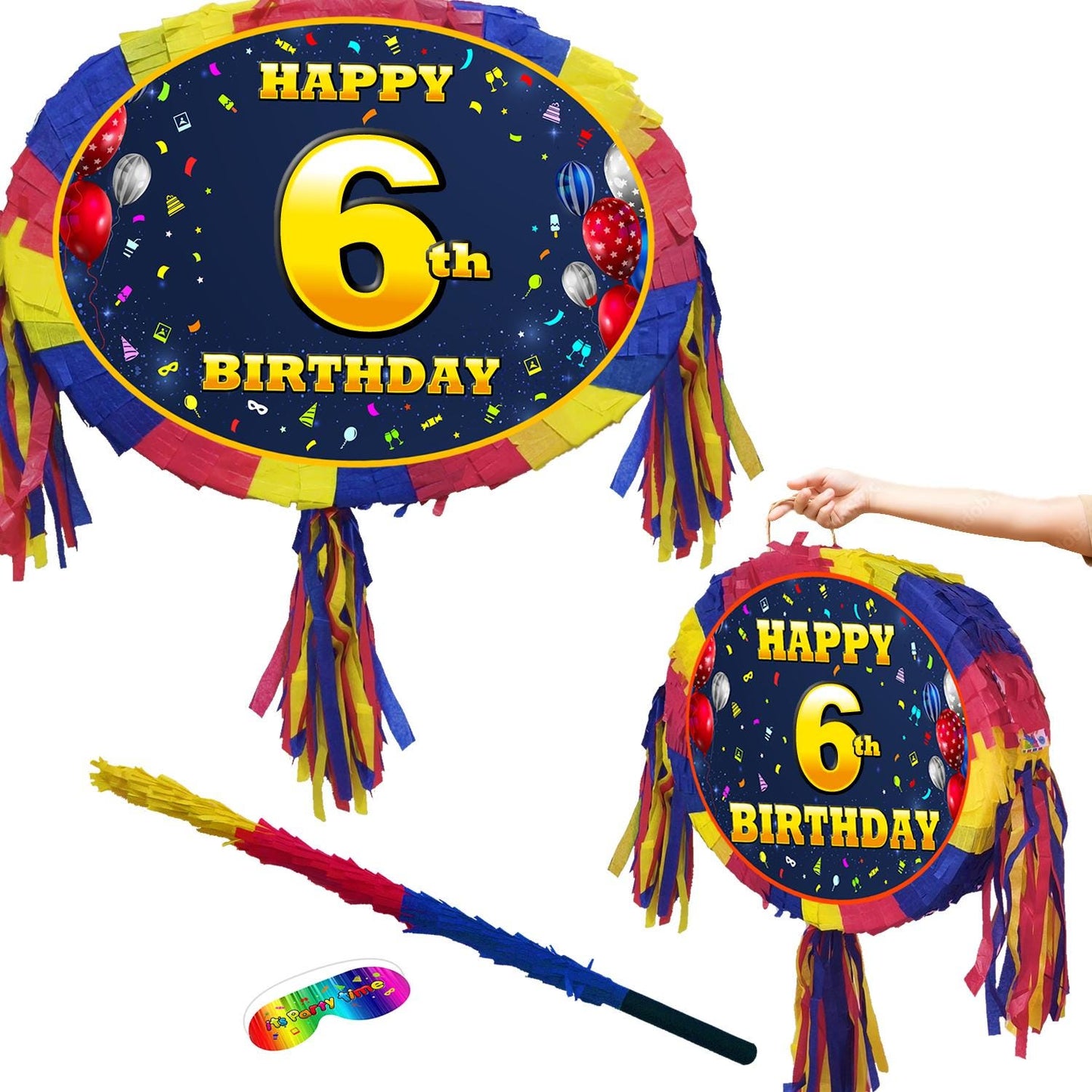 6th Birthday Pinata with Stick & Blindfold, Unisex Party Game