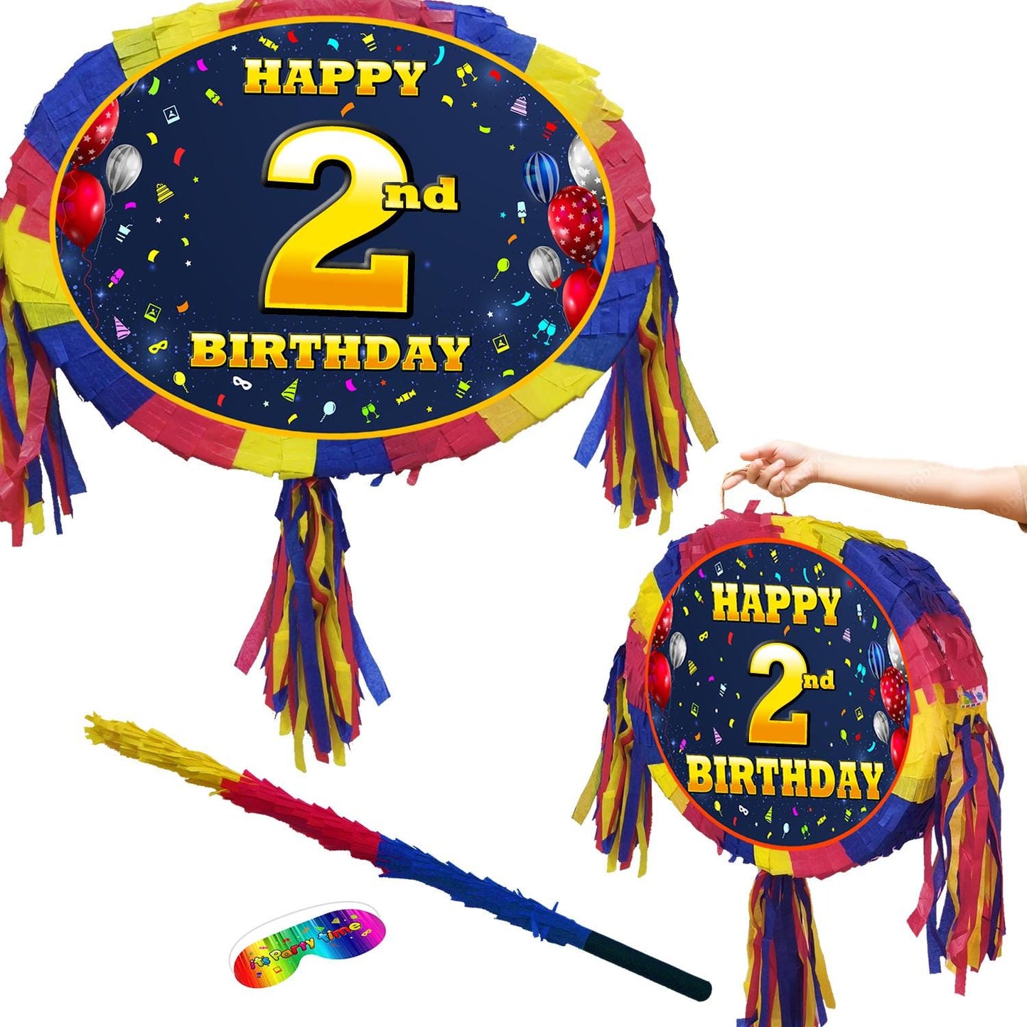 2nd Birthday Pinata with Stick & Blindfold