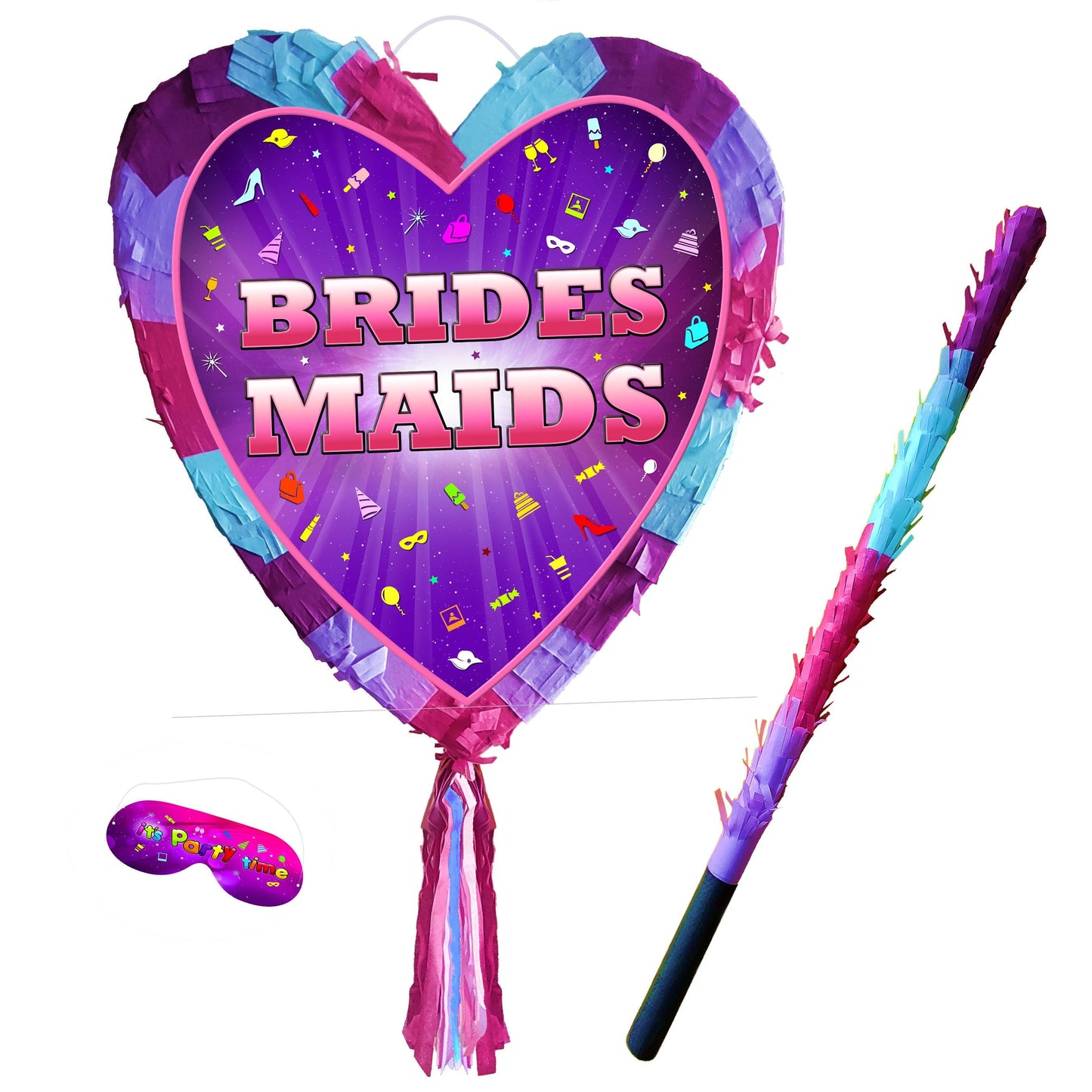 Bridesmaids Heart Pinata with Stick and Blindfold, Party Game