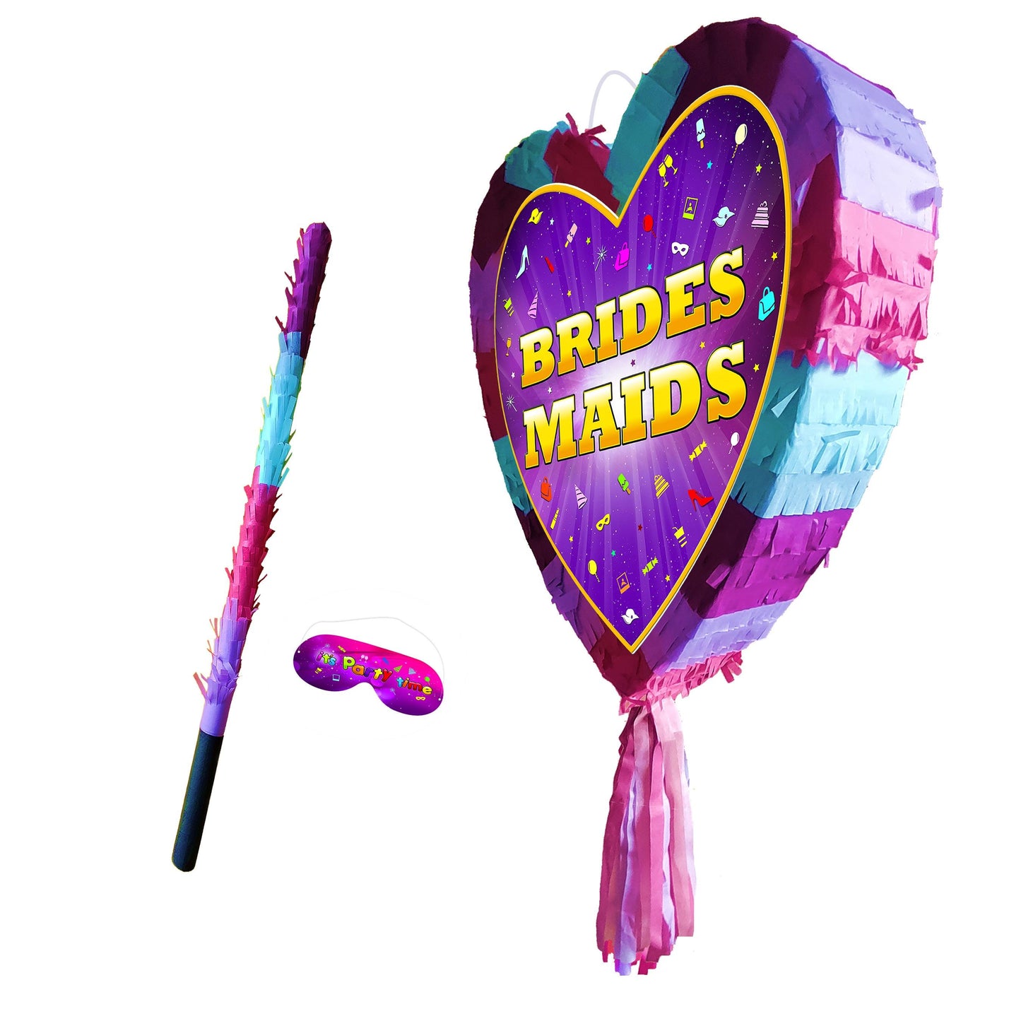 Bridesmaids Heart Pinata with Stick and Blindfold, Party Game