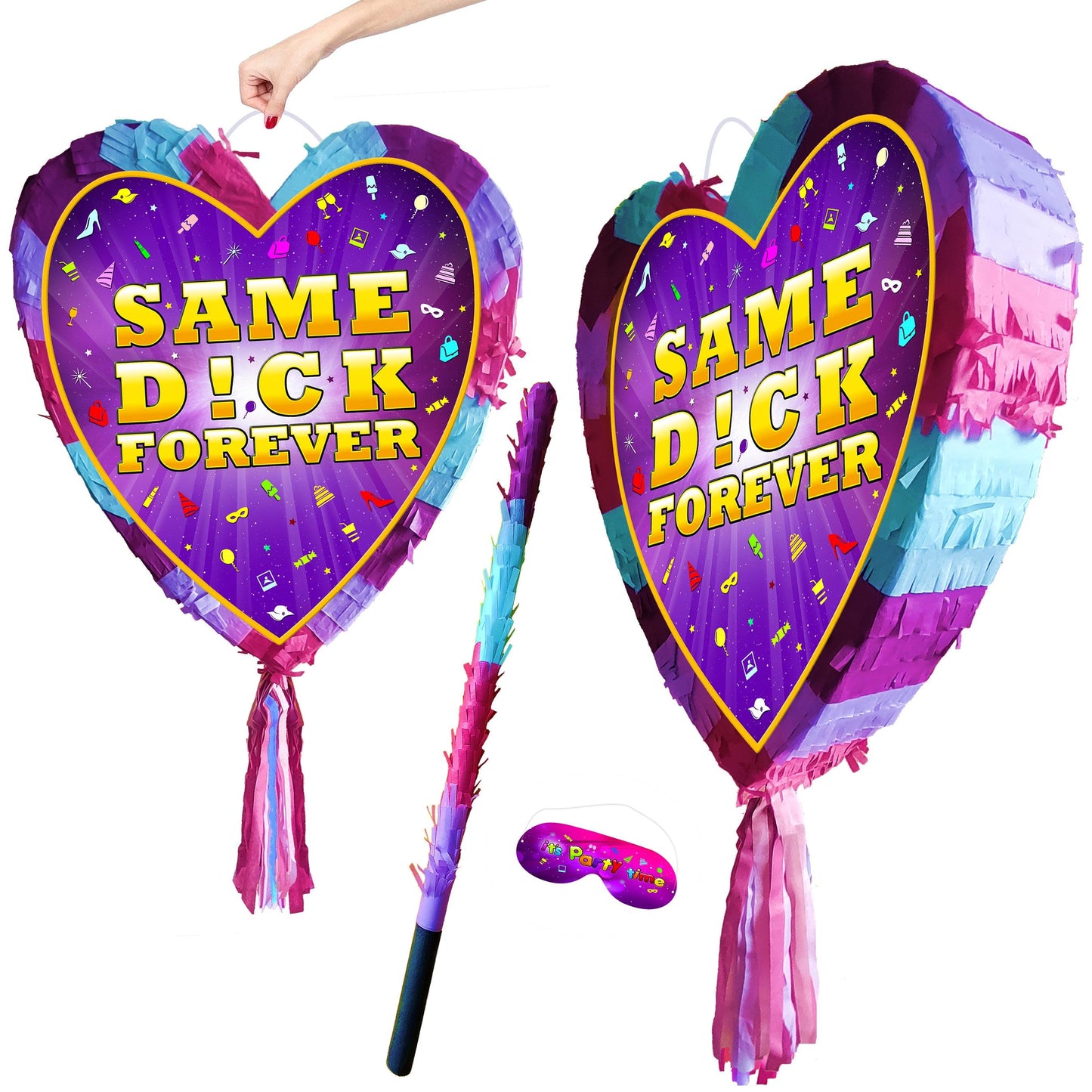 Same D!CK Forever Heart Pinata with Stick, Bachelorette Party Game