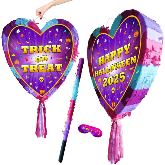 Trick or Treat Heart pinata with stick theme Party large supplies birthday blindfold Scary Creepy happy game Halloween 2025 fun Piñata UK