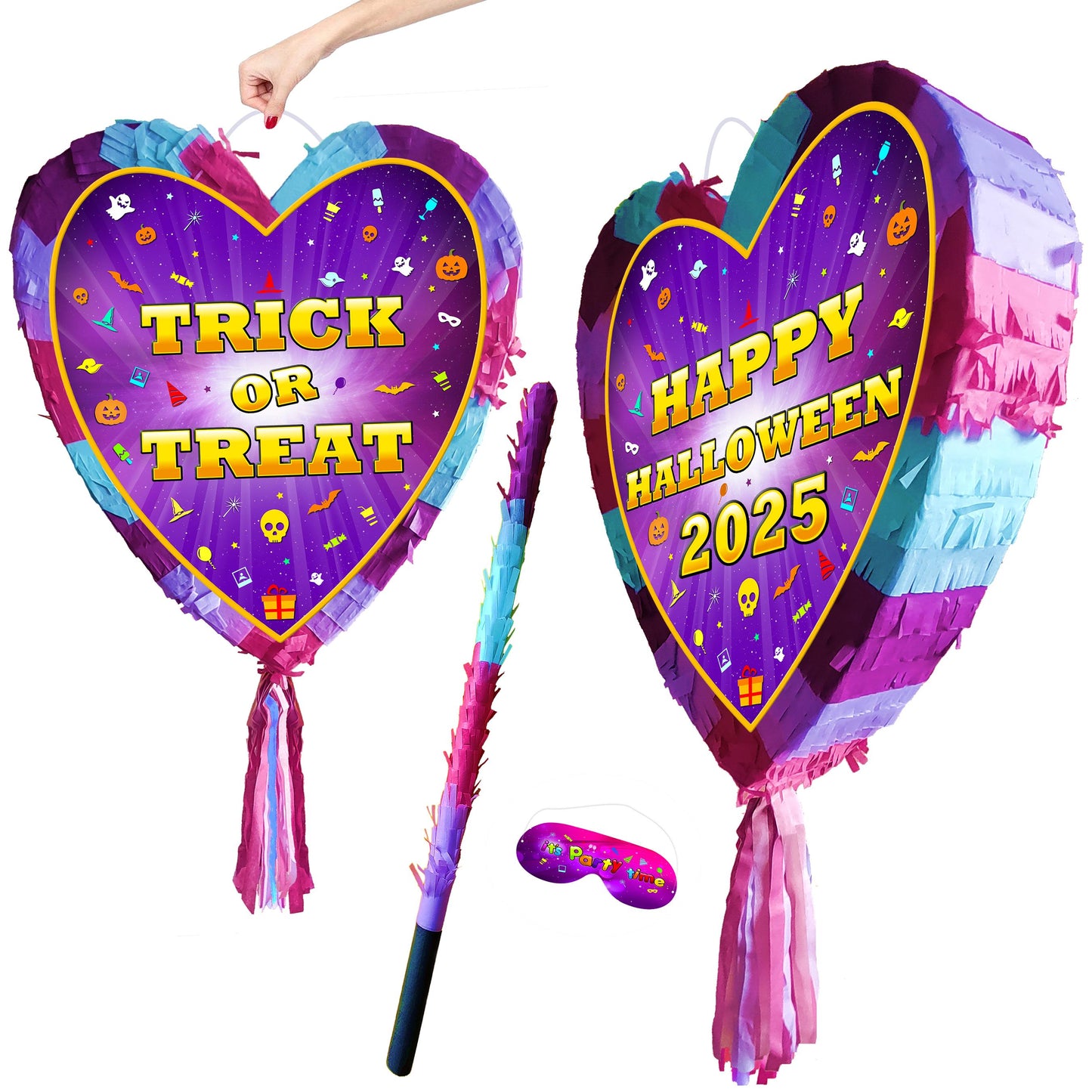 Heart Halloween Pinata with Stick & Blindfold, Trick or Treat Party Game