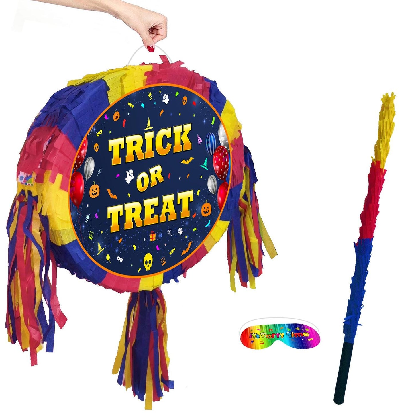 Halloween Pinata, Trick or Treat Party Game with Stick & Blindfold