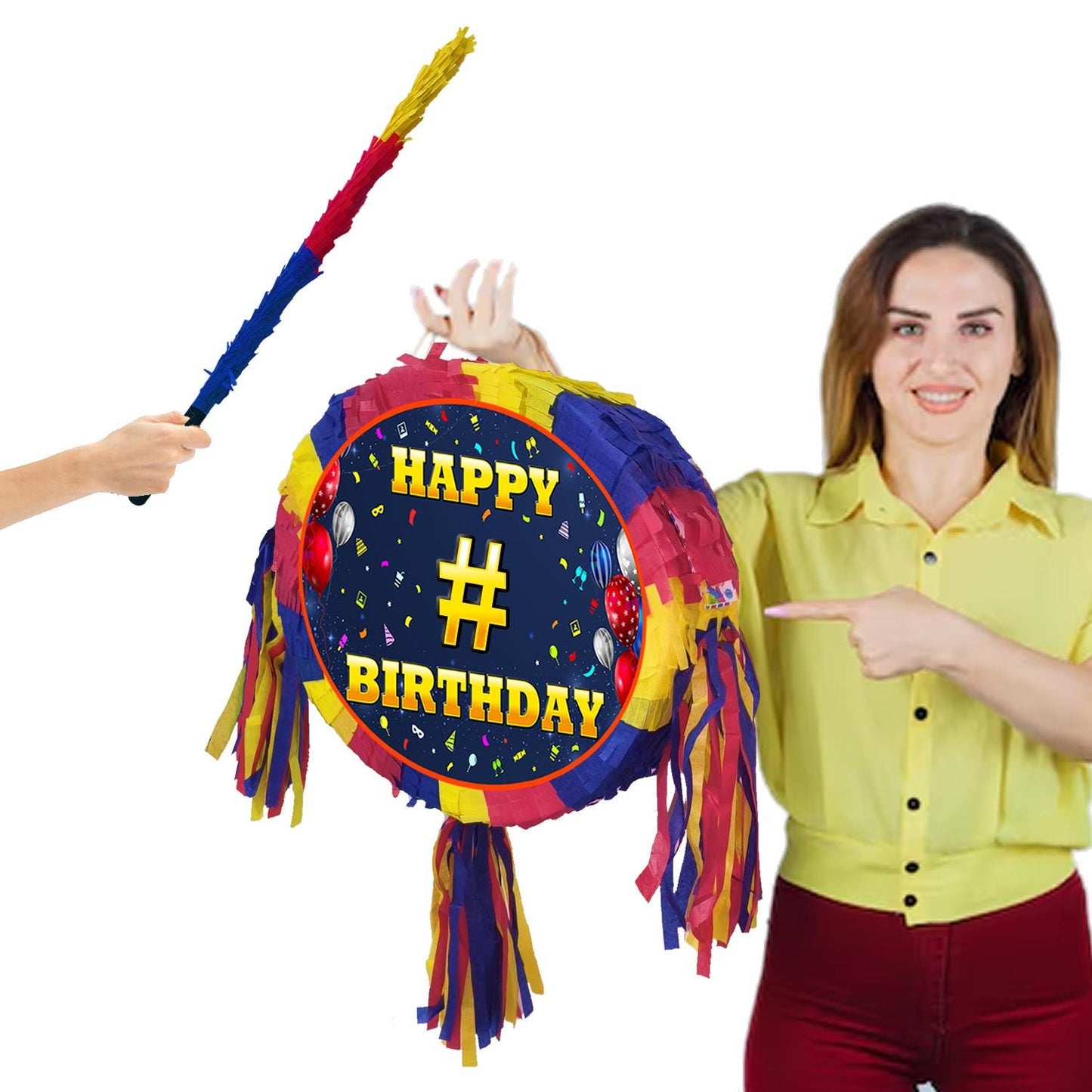 Personalised Pinata customised on demand order happy Birthday theme Party piñata supplies decorations stick Smash Game unisex photo print UK
