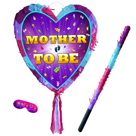 Heart Pinata for Mother-to-Be, Baby Shower Game with Stick & Blindfold