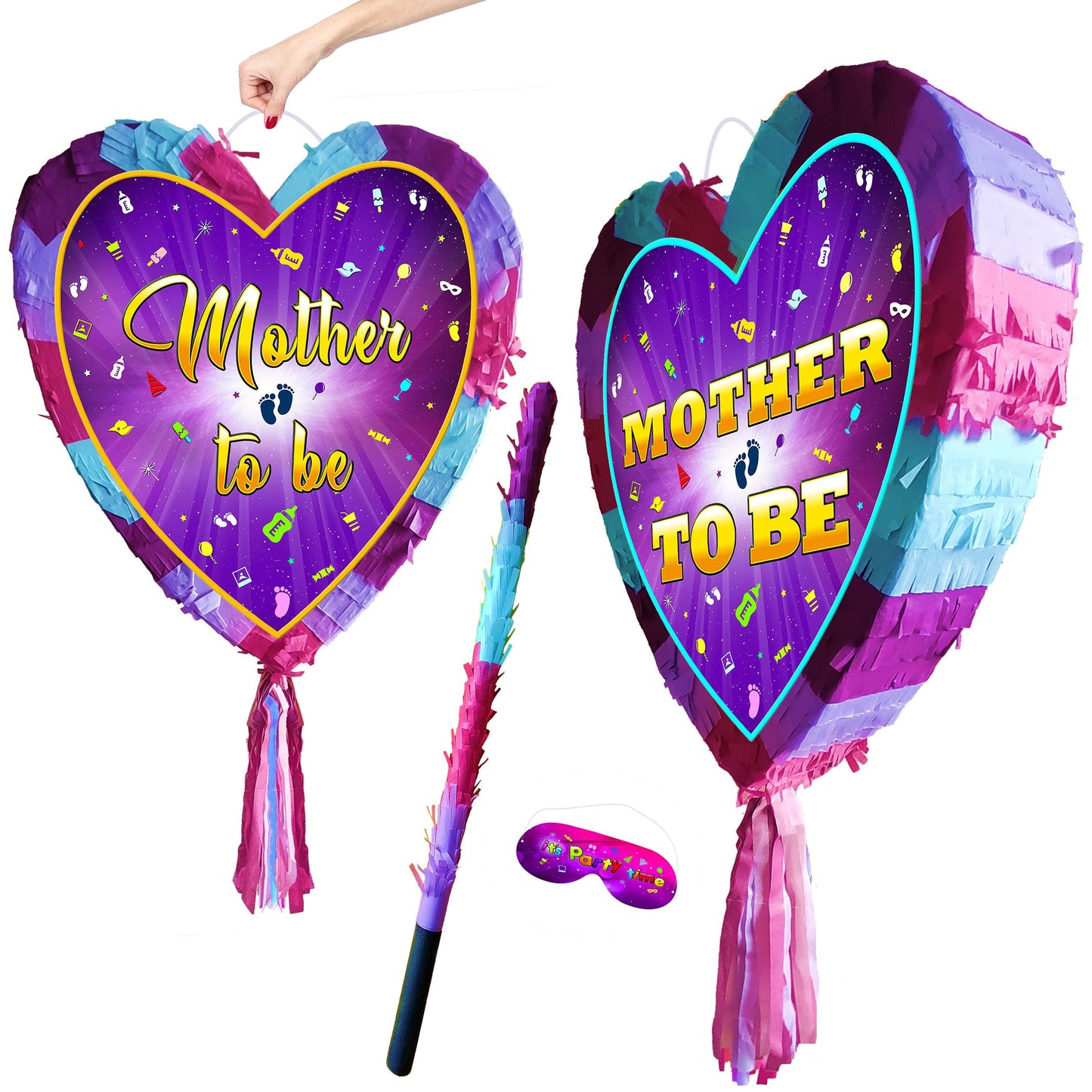 Heart Pinata for Mother-to-Be, Baby Shower Game with Stick & Blindfold