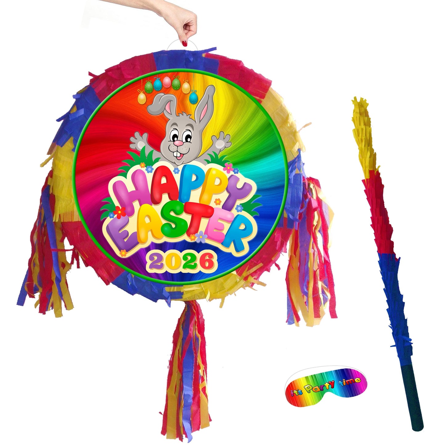Easter Bunny Piñata with Stick and Blindfold