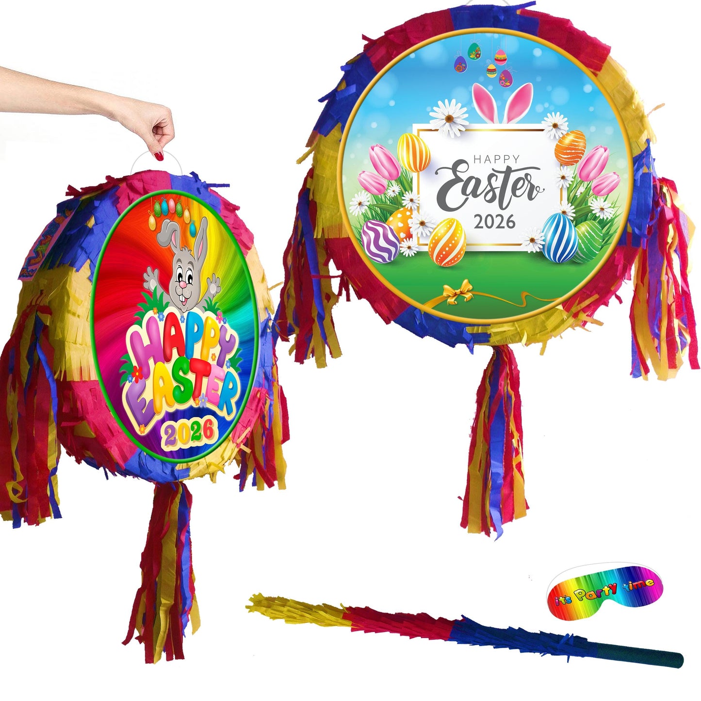 Easter Bunny Piñata with Stick and Blindfold