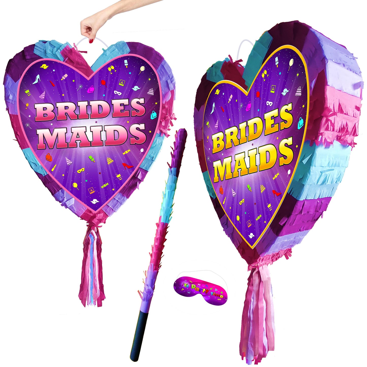 Bridesmaids Heart Pinata with Stick and Blindfold, Party Game