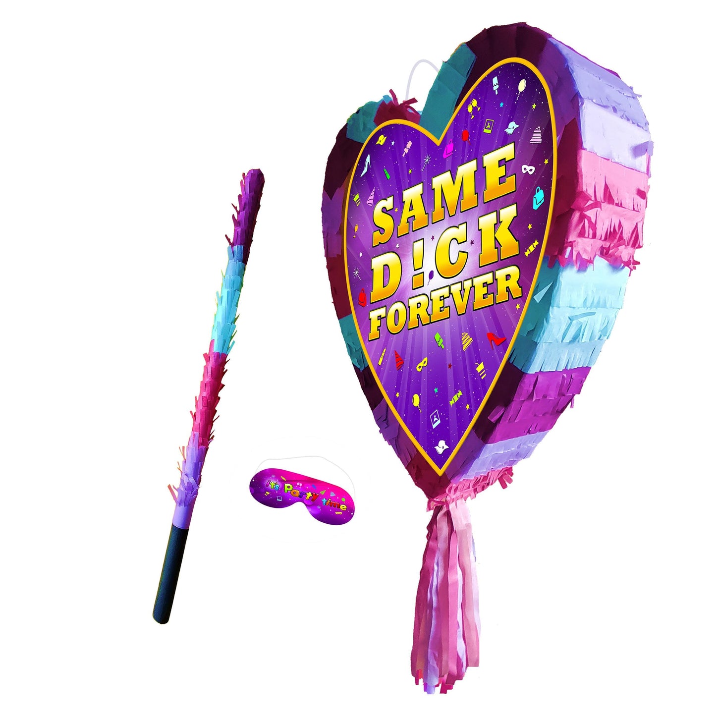 Same D!CK Forever Heart Pinata with Stick, Bachelorette Party Game