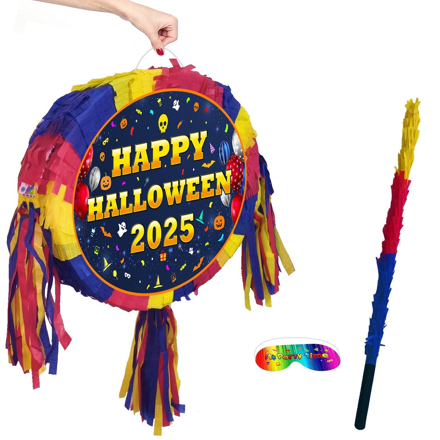 Halloween Pinata, Trick or Treat Party Game with Stick & Blindfold