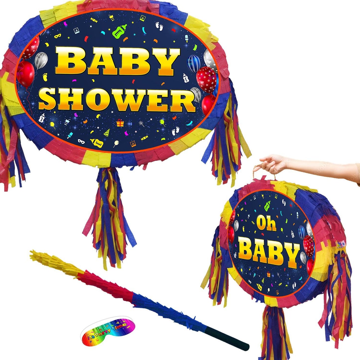 Baby Shower Pinata with Stick & Blindfold: Unisex Party Game