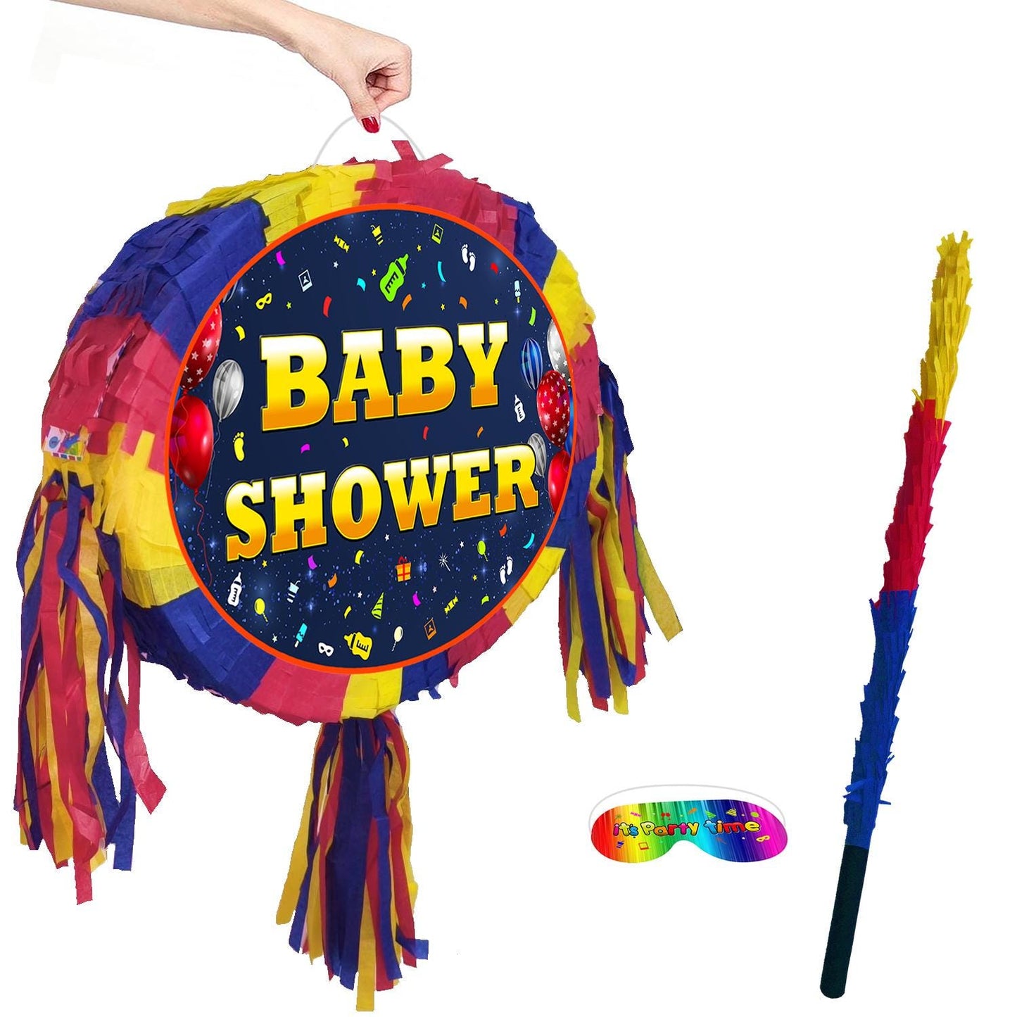 Baby Shower Pinata with Stick & Blindfold: Unisex Party Game